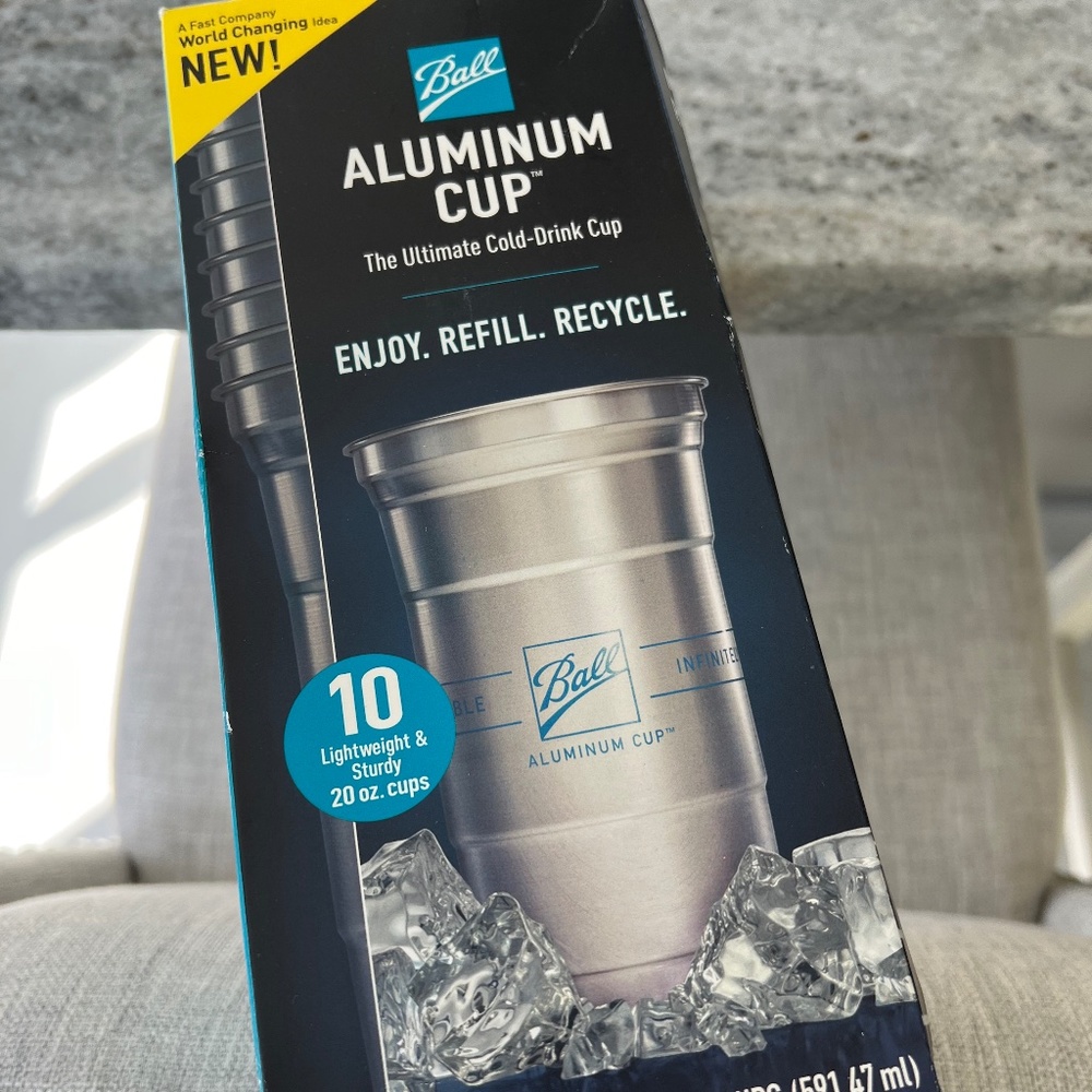 Ball Aluminum Cup Recyclable Party Cups, 20 oz. Cup, 10 Cups Per Pack